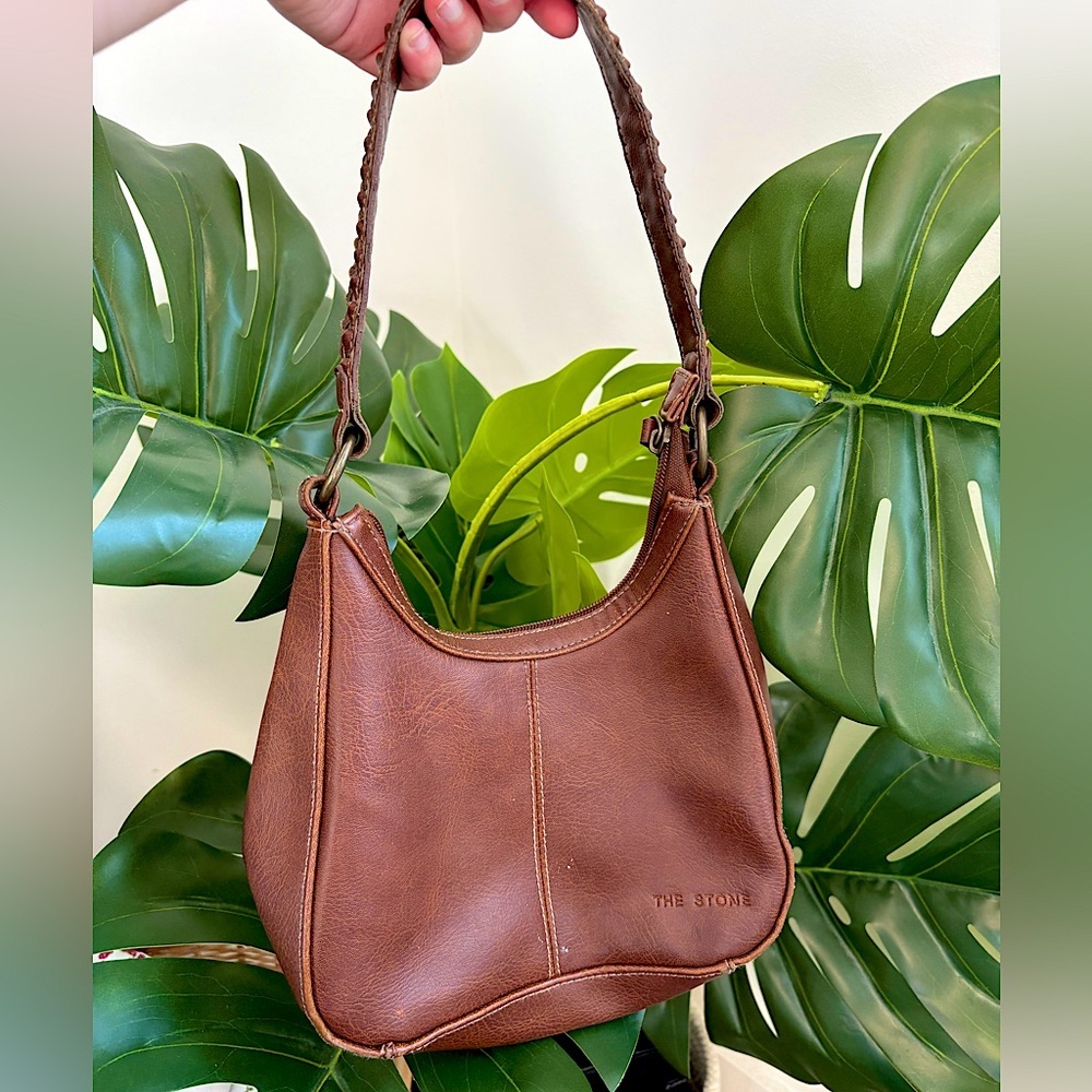 The Stone Brown Leather Y2K Crescent Mini‎ Shoulder Bag